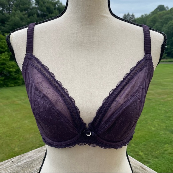 Chantelle bra C Sexy plunge unlined thin seamed 3 part cup eggplant 3641 32DDD - Picture 1 of 11